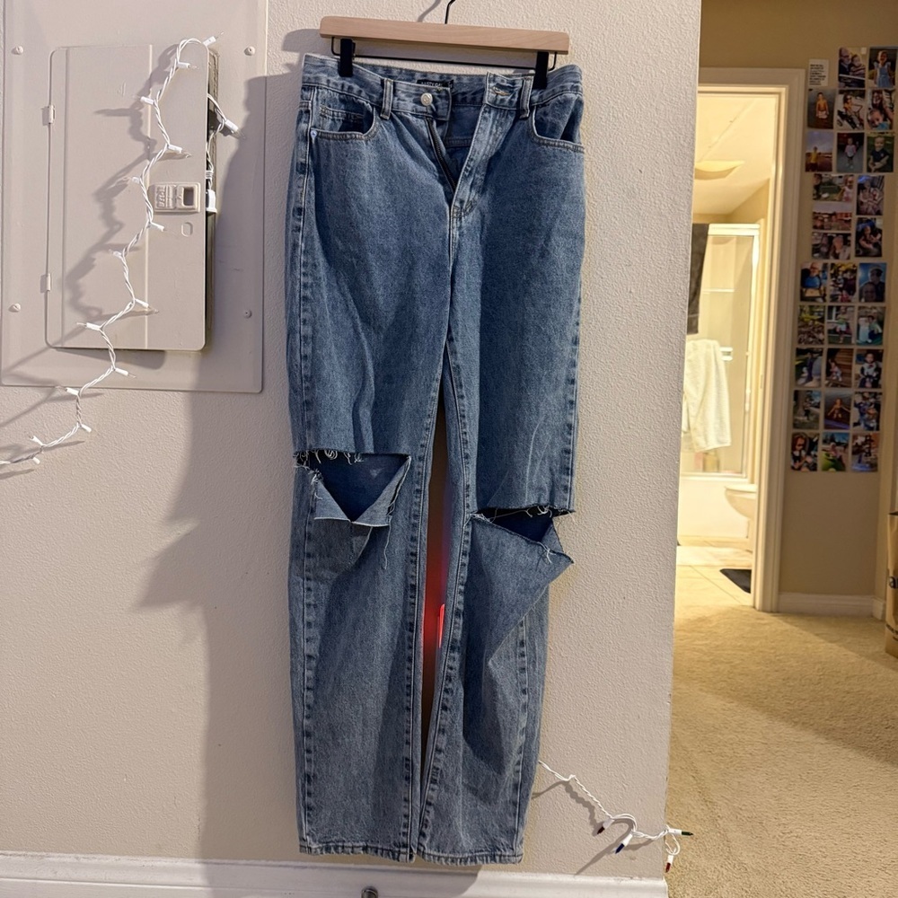 Nasty Gal High Rise Distressed Blue Jeans